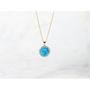 The Sun Collection Pendant 15mm Opal Blue Including Adjustable Necklace up to 45cm