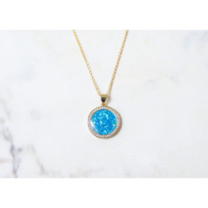 The Sun Collection Pendant 15mm Opal Blue Including Adjustable Necklace up to 45cm