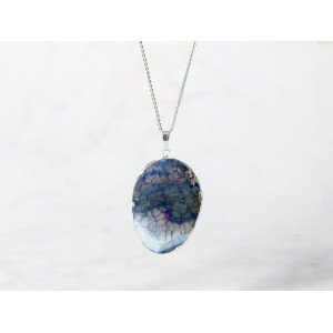 The Gemstone Collection Pendant 30mm x 40mm Quartz Blue Including Adjustable Necklace up to 45cm