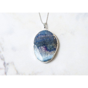 The Gemstone Collection Pendant 30mm x 40mm Quartz Blue Including Adjustable Necklace up to 45cm