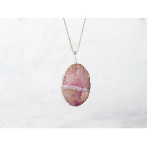 The Gemstone Collection Pendant 30mm x 40mm Quartz Pink Including Adjustable Necklace up to 45cm