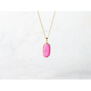 The Gemstone Collection Pendant 10mm x 25mm Barbie Pink Including Adjustable Necklace up to 45cm