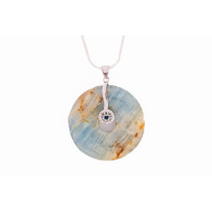 Aragonite gemstone pendant on a silver coloured necklace