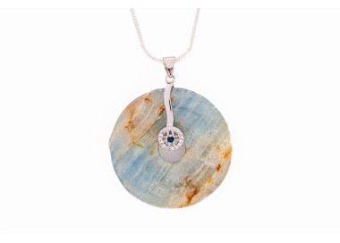 Aragonite gemstone pendant on a silver coloured necklace