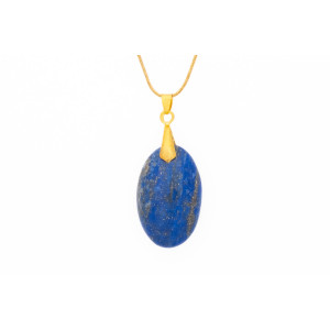 Lapis Lazuli cabouchon pendant on a gold coloured necklace