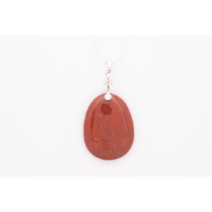 Jasper red gemstone pendant on a silver coloured necklace