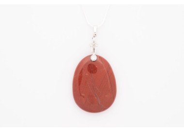 Jasper red gemstone pendant on a silver coloured necklace