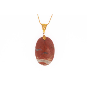 Jasper red gemstone pendant on a gold coloured necklace