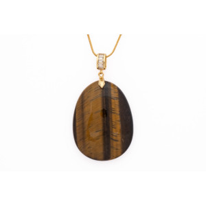 Tiger eye gemstone pendant on a gold coloured necklace