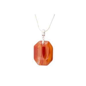 Carnelian red orange gemstone pendant on a silver coloured necklace