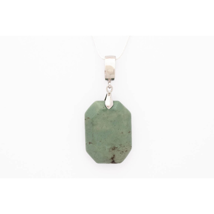 Aventurine gemstone pendant on a silver coloured necklace