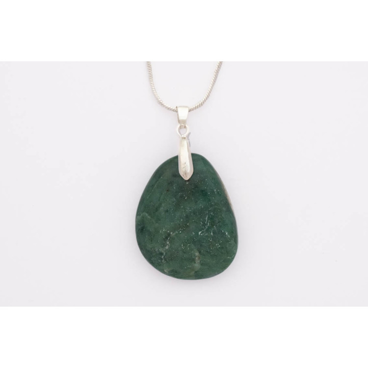 African Jade gemstone on a silver coloured necklace