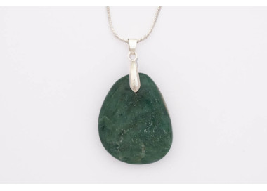 African Jade gemstone on a silver coloured necklace