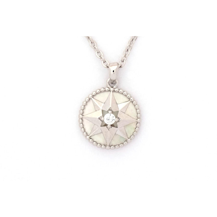 The Compass Collection Pendant 8mm White Silver Including Adjustable Necklace up to 45cm