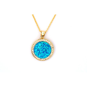 The Sun Collection Pendant 15mm Opal Blue Including Adjustable Necklace up to 45cm