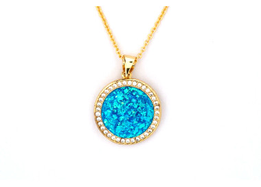 The Sun Collection Pendant 15mm Opal Blue Including Adjustable Necklace up to 45cm