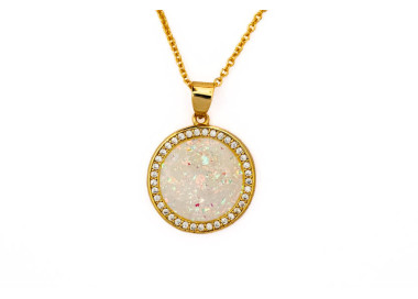 The Sun Collection Pendant 15mm Opal White Including Adjustable Necklace up to 45cm