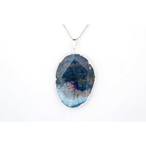 The Gemstone Collection Pendant 30mm x 40mm Quartz Blue Including Adjustable Necklace up to 45cm