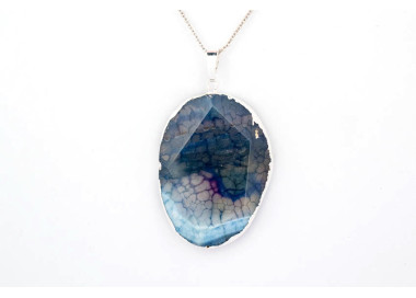 The Gemstone Collection Pendant 30mm x 40mm Quartz Blue Including Adjustable Necklace up to 45cm