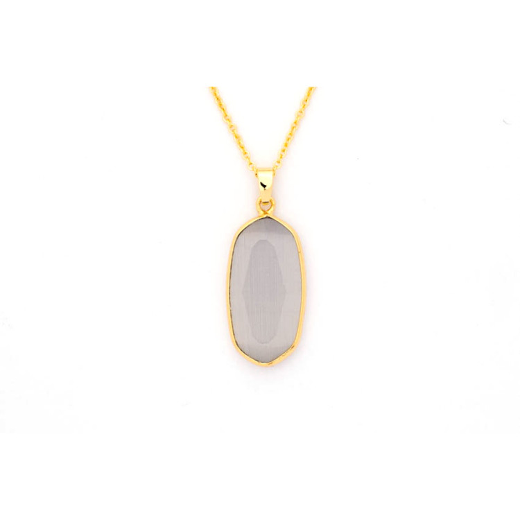 The Gemstone Collection Pendant 10mm x 25mm Quartz Grey Including Adjustable Necklace up to 45cm