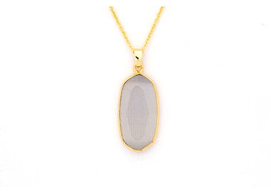 The Gemstone Collection Pendant 10mm x 25mm Quartz Grey Including Adjustable Necklace up to 45cm