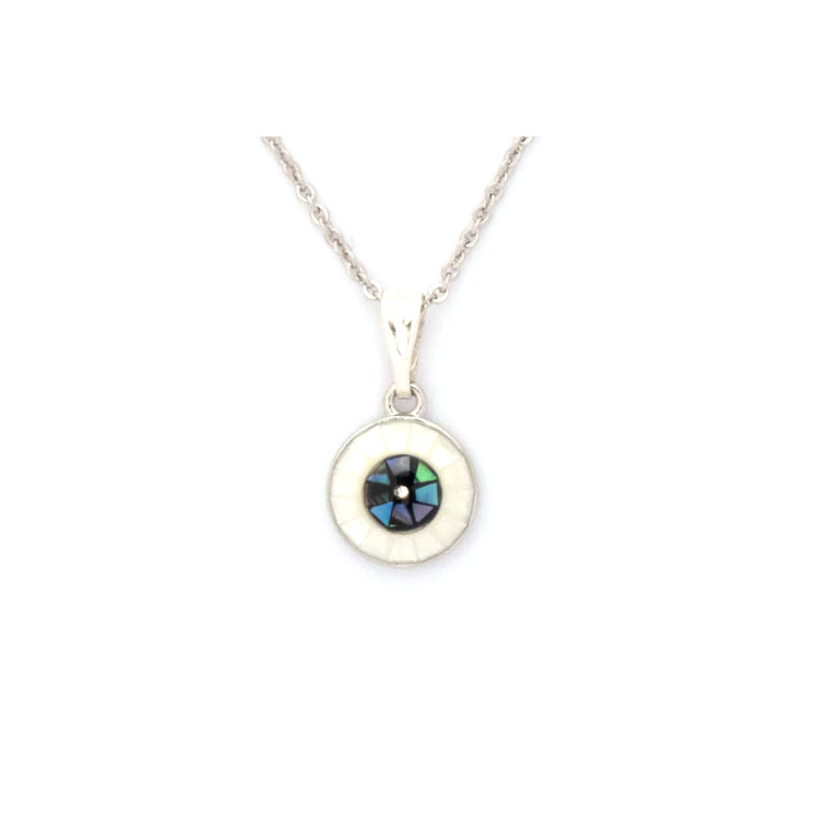 The Evil Eye Collection Pendant 8mm White Chrome Including Adjustable Necklace up to 45cm