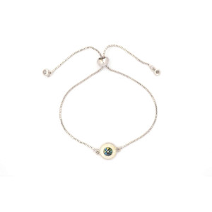 The Evil Eye Collection Bracelet 8mm White Chrome Freesize With Adjustable Bracelet