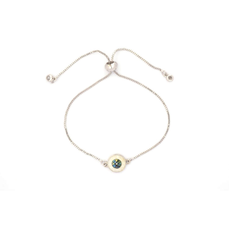 The Evil Eye Collection Bracelet 8mm White Chrome Freesize With Adjustable Bracelet