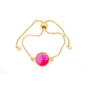 The Moon Collection Bracelet 12mm Pinky Agate Freesize With Adjustable Bracelet