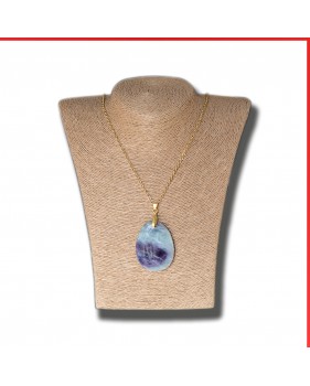 Fluorite Purple Green Gemstone pendant on gold coloured necklace