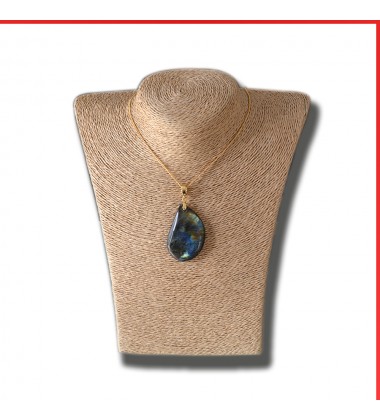 Labradorite Black Gemstone Pendant on gold coloured necklace