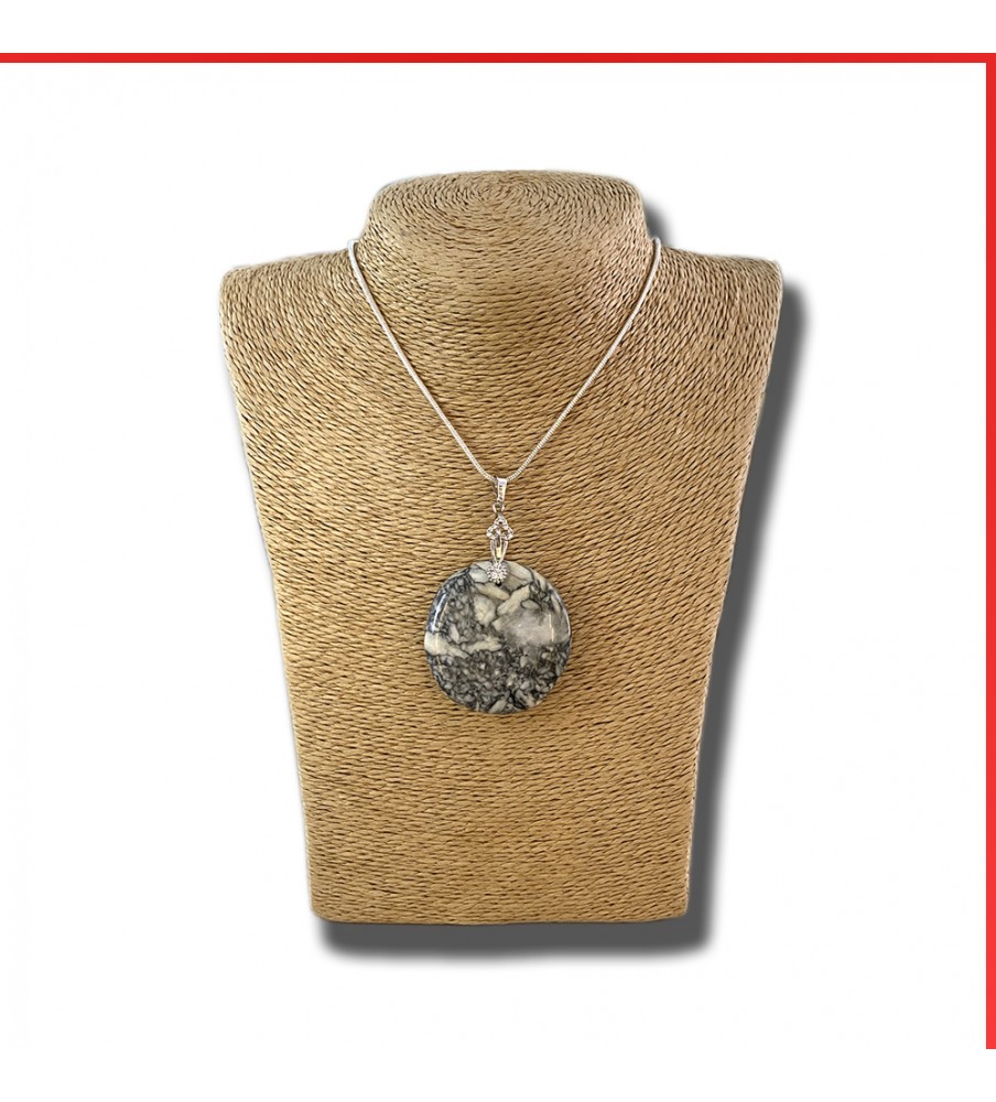 Pinolith Gemstone Pendant on a silver coloured necklace