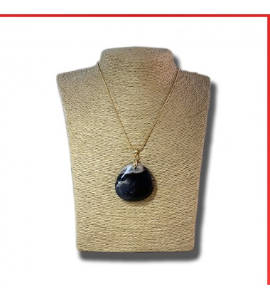 Sardonyx Black gemstone pendant on a gold coloured necklace