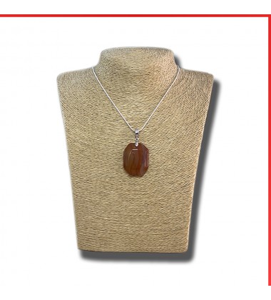 Carnelian red orange gemstone pendant on a silver coloured necklace