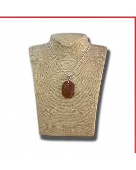 Carnelian red orange gemstone pendant on a silver coloured necklace