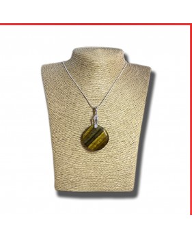 Tiger Eye gemstone pendant on a silver coloured necklace