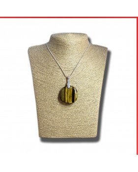 Tiger Eye gemstone pendant on a silver coloured necklace