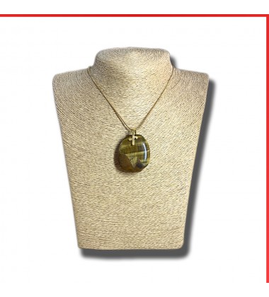 Tiger Eye gemstone pendant on a gold coloured necklace