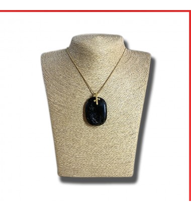 Labradorite gemstone pendant on a gold goloured necklace