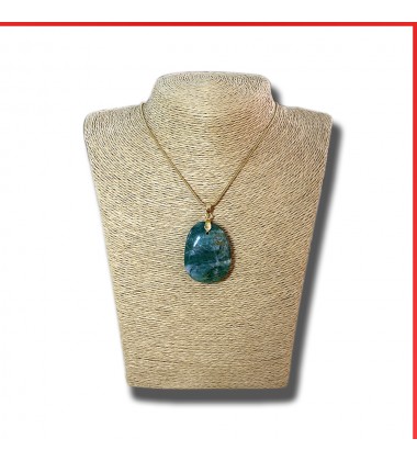 African Jade gemstone pendant on a gold coloured necklace
