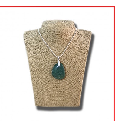 African Jade gemstone pendant  on a silver coloured necklace