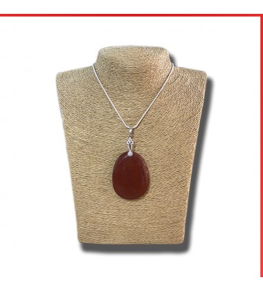 Jasper red gemstone pendant on a silver coloured necklace