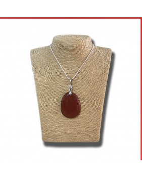 Jasper red gemstone pendant on a silver coloured necklace