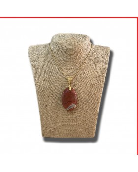 Jasper red gemstone pendant on a gold coloured necklace