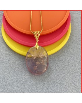 Ametgyst Chevron gemstone pendant on a gold coloured necklace