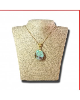 Chrysoprase Australia green gemstone on a gold coloured necklace